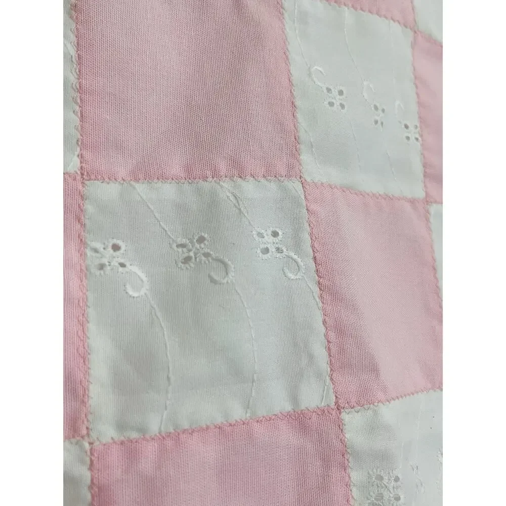 Pink Quilted Blanket Wall Hanging Handmade Country Cottage Baby Bow Eyelet Lace
